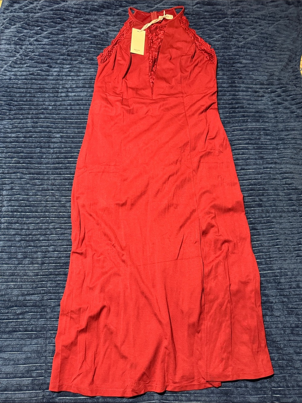 Red Lace-Trim Halter Dress - Grace Karin